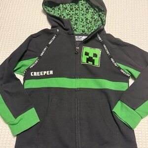 Black and Green Creeper Sweatshirt with Pixelated Hood Size 6